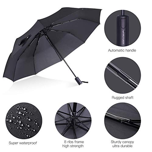 REYLEO Windproof Travel Umbrella with Teflon Coating, Waterproof Umbrella, Folding Automatic Umbrellas, WU01A+