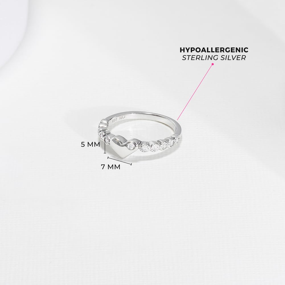 925 Sterling Silver Stunning Clear Cubic Zirconia Beautiful Heart Ring for Children to Preteens - Cute and Fashionable Round CZ Rings for Young Girls - Small Heart Ring Band Jewelry for Toddlers