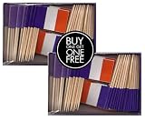 2 Boxes Mini France Toothpick Flags, BOGO Buy 1 Box of 100 and Get Another Box Free, Total 200 Small Mini French Flag Cupcake Toothpicks or Tiny Cocktail Sticks & Picks