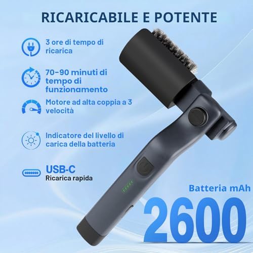 Spazzola per griglia elettrica aggiornata, spazzola per la pulizia della griglia ricaricabile senza fili con angolo regolabile, testa della spazzola in acciaio inox, potenza a 3 velocità, autonomia di