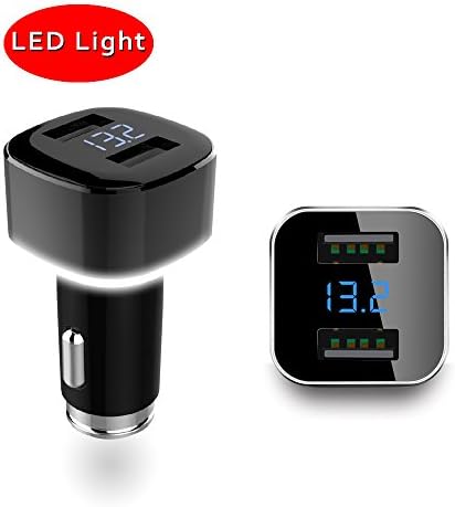 Dual Ports Car Charger,LED Display Voltmeter Car Charger Adapter with LED Light for iPhone 7 6S Plus 6 Plus 6 5SE 5 5C Samsung Galaxy S7 S6 Edge Note 5 4 S5 Tab S LG G5 HTC iPads Pro Portable Black