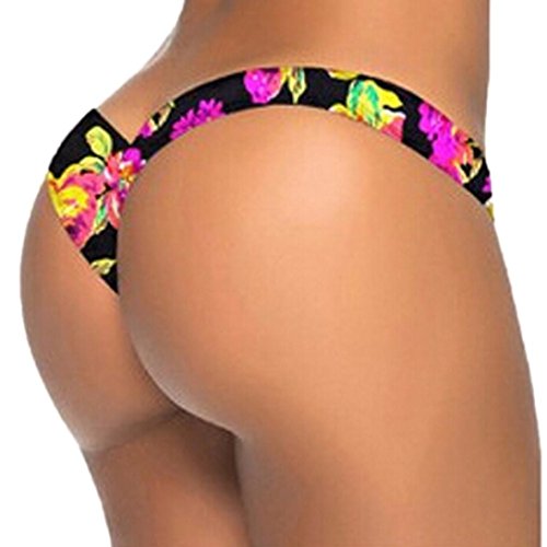 Boomboom Women Brazilian Bikini Bottom Thong Swimsuit Trunks Briefs (XL, B)