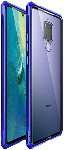 RanGuo Compatible for Huawei Mate 20 X Case, Ultra-thin Metal Bumper Shockproof Drop Resistance Anti-Scratch Anti-Fingerprint Heavy Duty Cover with HD Transparent Gorilla Glass Back Shell (Blue)