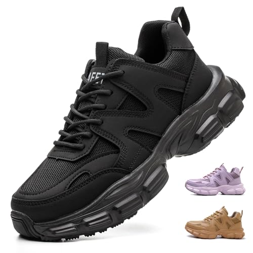Safety Shoes for Women Lightweight Comfortable Work Shoes with Steel Toe Non-Slip Sports Safety Footwear