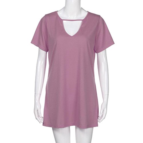 Women Summer Dress,Todaies Womens Choker V Neck Dress Long Top T-shirt Casual Party Mini Dress Blouse (M, Purple)