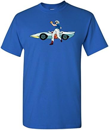 Speed Racer and the Mach 5 100% Cotton T-Shirt Preshrunk Graphic Tee (Large, Blue)