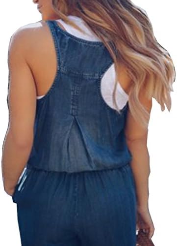 TUSFTAY Women Classic Style Women Jumpsuit Casual Jeans Pants Jumpsuit (M, Blue)