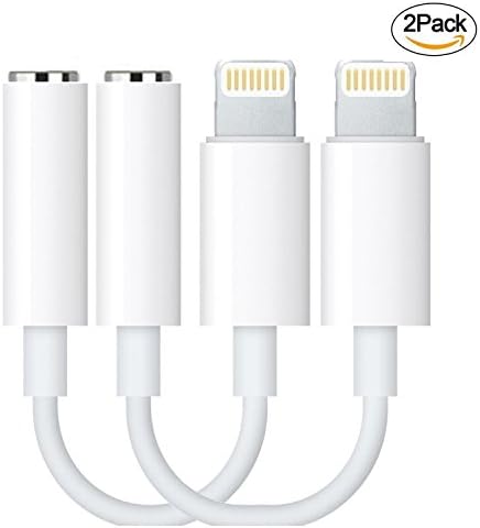 (2 PACK) Verchy iPhone 7 aux adapter, lightning to 3.5mm headphone jack adapter for iPhone 7/7 Plus -White (support iOS 10)