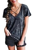 Womens Deep V Neck Criss Cross Front Camo T Shirt Casual Tee Tops XL Camo