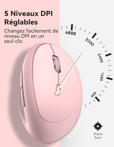 TECKNET Ergonomic Wireless Mouse, 4800 DPI Vertical Mouse, 99% Noise Reduction, Silent Wireless Mouse, 6 Buttons, 2.4G Computer Mouse for PC, Laptop, Mac – Pink