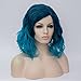 TopWigy Blue Wig, Short Colored Wigs Aqua Blue Bob Curly Wavy Wig for Women Halloween Cosplay Beach Wave Teal Wig Synthetic Heat Resistant Costume Party Hair Blue Drag Queen Wigs 16 Inches