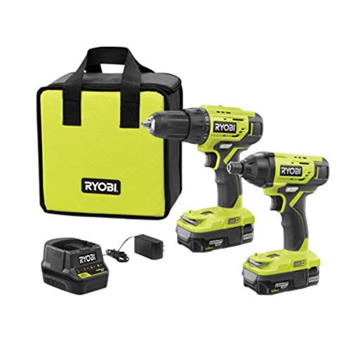 Ryobi P1817 18V ONE+ Lithium-Ion Cordless 2-Tool Combo Kit With (2