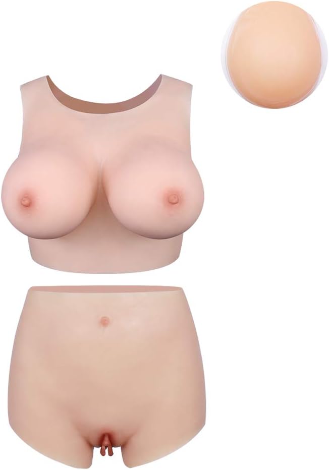 KUMIHO Silicone Breast Realistic Breasts & Fake Soft Silicone Vaginal Pants for Crossdresser Transgender 2nd Generation