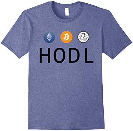 Mens Ethereum Bitcoin Litecoin HODL Crypto T-Shirt Large Heather Blue
