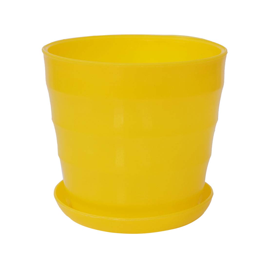 Sourcingmap Plastic Planters Indoor Flower Pot with Tray Mini Plastic Flower Seedlings Pot Garden Plant Pot Home Decoration Flower Pot 13cm Dia Yellow