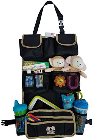 Monkey Brothers Extra Wide Seat Back Car Organizer - kids car storage,15 pockets, heavy duty canvas, strong buckles, non-toxic material
