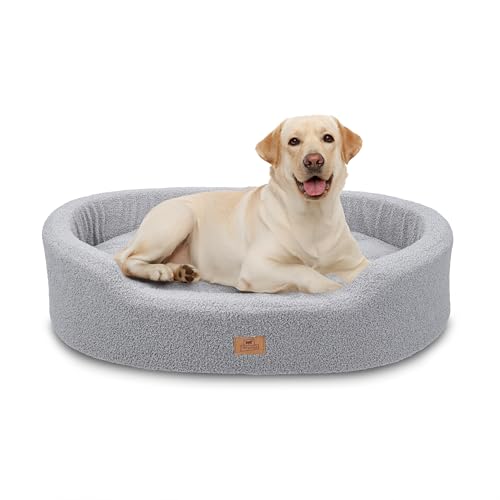 Ferplast Hondenbedkussen voor middelgrote honden, kattenbed, wasbaar synthetisch boucle materiaal, zachte vulling, 80 x 55 x h 18 cm. Grijs