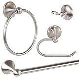 Burton Harbor 4 Piece Bathroom Hardware Bath Accessory Set W/ Euro Toilet Paper Holder, Brushed Nickel