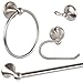 Burton Harbor 4 Piece Bathroom Hardware Bath Accessory Set W/ Euro Toilet Paper Holder, Brushed Nickel