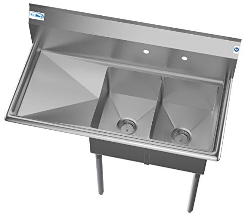 KoolMore 2 Compartment Stainless Steel NSF Commercial Kitchen Prep & Utility Sink with Drainboard - Bowl Size 12" x 16" x 10" - Thumbnail 6