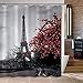 Uphome 72 x 72 Inch Waterproof Grey Paris Eiffel Tower Custom Bathroom Shower Curtain - Cityscape Red Flower Polyester Fabric Bathroom Curtain Ideas