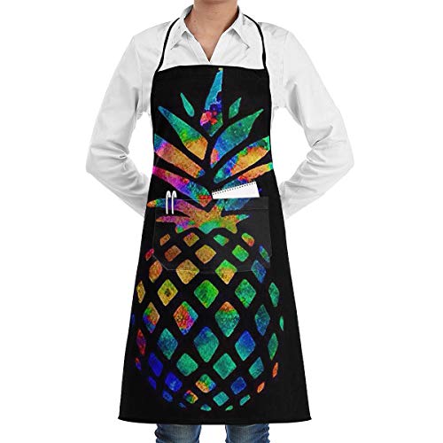 LOVE CORNER Waterproof Kitchen Apron with Visible Center Pocket and Long Ties for Cooking Holidays Men - Pineapple Colorful - Liquid Drop Resistant, Comfortable Easy Care Aprons