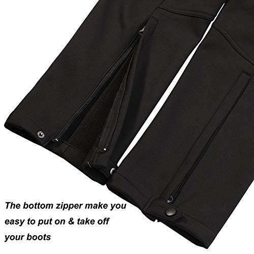 Men's Warm Softshell Fleece Lined Hiking Ski Pants Water Repellent Windproof Black - Thumbnail 5