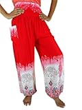 CandyHusky Women's Rayon Smocked Waist Elephant Print Baggy Boho Harem Pants