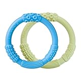 Lifefactory Multi-Sensory Latex & BPA-Free Silicone Teething Ring, Sky/Spring Green, Set of 2