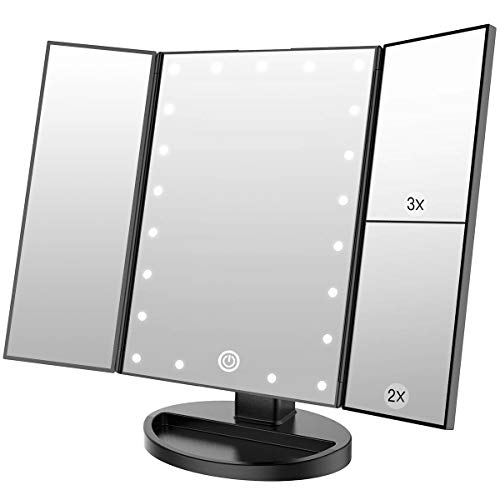 WEILY Makeup Vanity Mirror with 21 Led Lights, Trifold Dual Power