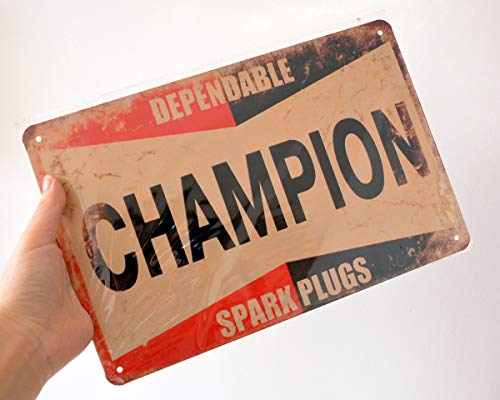 Retro Vintage Tin Metal Sign, Champion Spark Plugs, Wall Decor for Home Garage Bar Man Cave, 8x12/20x30cm