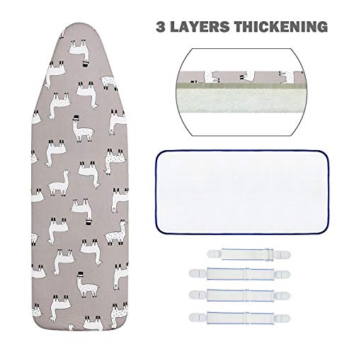 Ironing Board Cover and Thick Pad Standard Size 15" x 54",Elastic Edges and 4 Adjustable Fasteners Make 3 Layer Padded Ironing Board Cover Surface Smoother,1 Large Protective Scorch Mesh Cloth(Grey)