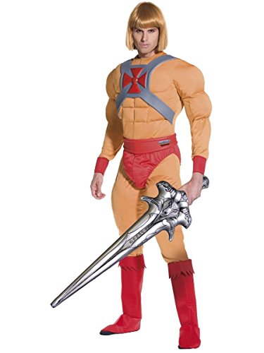 Mens He-Man with Inflatable Sword He Man Prince Adam 1980s Cartoon TV Stag Do Fancy Dress Costume Outfit (Large) Beige