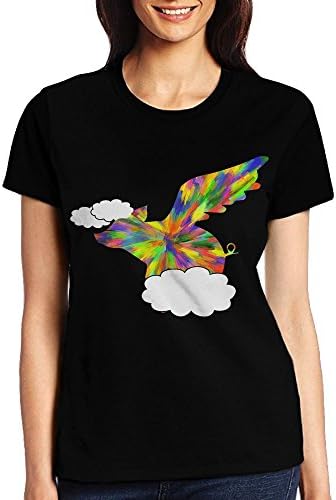 Hokwhih Psychedelic Pig With Wing In Cloud Women's Casual Round Neck Loose Fit Short Sleeve T-Shirt Blouse Tops XL