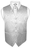 Men's Paisley Design Dress Vest & NeckTie SILVER GREY Color Gray Neck Tie Set