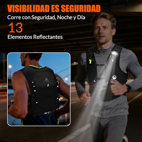 ONETOALL Men's Women's Running Vest with 2 Bottles 500 ml and Rechargeable LED Light, Hydration Trail Running Vest, Hydration Backpack Running Vest for Running, Hiking, Mountain