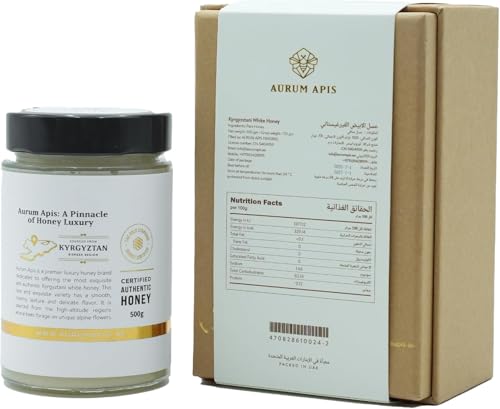 Aurum Apis Kyrgyzstani White Honey Pure Raw Wild Natural Organic Monofloral Premium Flower Superfood Natural Support Energy | Farm Fresh | Hand Harvested | Sugar Substitute - 500 Gram Jar