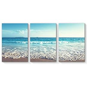 3 Piece Canvas Wall Art for Living Room Bedroom Home Artwork Paintings Romantic Beach Ready to Hang - 16"x24" x 3 Panels