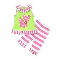 Lookvv Infant Baby Toddler Girl 2pcs Easter Outfits Short Sleeve Rabbit Vest+Flared Pants Summer Clothes 6-12 Months