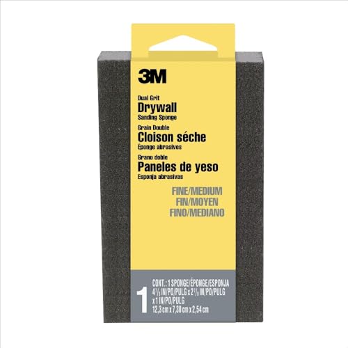 3M Schleifschwamm für Trockenbau mit großer Fläche, fein/mittel, 12,4 x 7,3 x 2,5 cm, schwarz – 9095NA