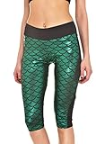 LOV ANNY Women's Fish Scale Printed Running Yoga Capri Leggings Green XL