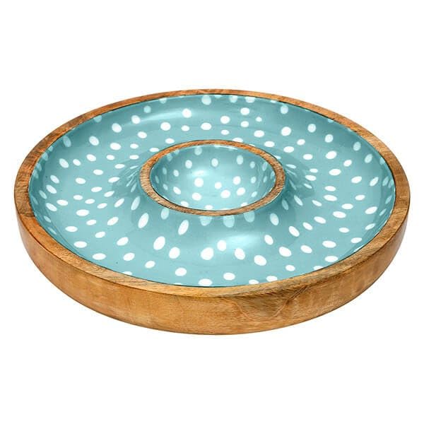 Dexam Sintra Mango Wood Spotted Chip and Dip Bowl - Duck Egg, Blue