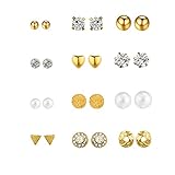 Sundear White Crystal Punk Geometric Stud Earrings Peach Heart Leaves Piercing Earrings Sets for Women