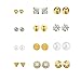 Sundear 6/12pairs White Crystal Punk Geometric Stud Earrings Peach Heart Piercing Earrings Sets for Women