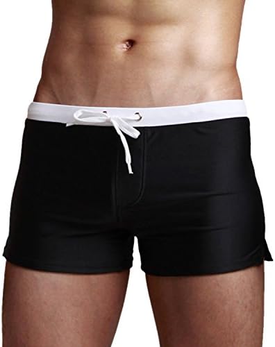 LUWELL Mens Swim Trunk Swimming Briefs Boxer Short Swimwear Pants Zipper Pocket(Black,S)