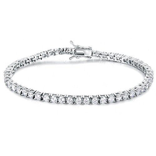 Tennisarmband für Herren aus 925er-Silber, rhodiniert, Weißgold mit glänzend geschliffenen Zirkoniasteinen.