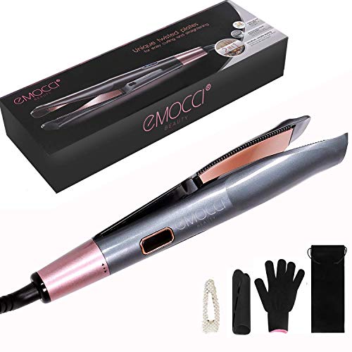 Hair Straightener Curling Iron 2 In 1 Professional Flat Ceramic Straightening Curler Wand with LED Display 1 Inch Twist Plate Tourmaline Dual Voltage Travel Hair Styling Tools(Grey)