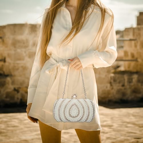 AUFUYAOLIN Pearl Beaded Clutch Purses for Women Evening Handbags Formal Crystal Bridal Wedding Purse Prom Cocktail Party Bags