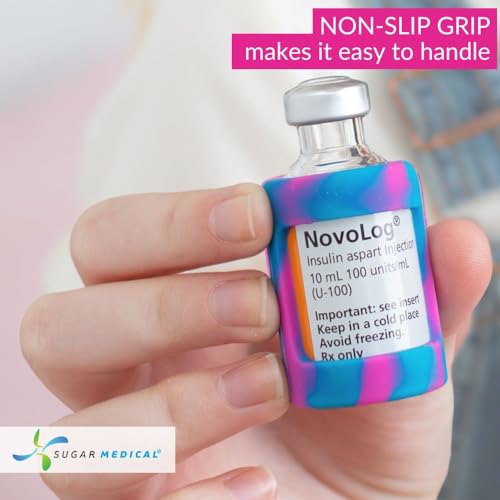 Sugar Medical Insulin Vial Protective Sleeve. Silicone Cover to Protect Your Insulin Vial from Breaking. Fits 10ml Insulin Brands. (Pink/Blue Tie Dye)
