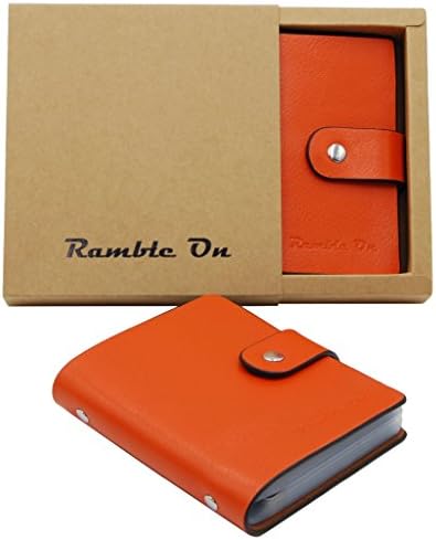 Ramble On Genuine Leather Business Card / Credit Card Holder - Compact Storage - Holds up to 80 Business Cards or 40 Credit Cards - Comes in a Great Gift Box (Orange)